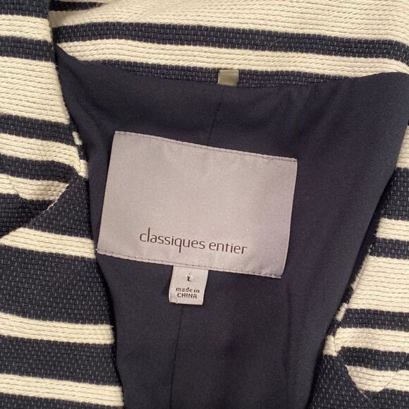 Classiques Entier navy and cream striped tweed jacket Size L - Picture 5 of 5